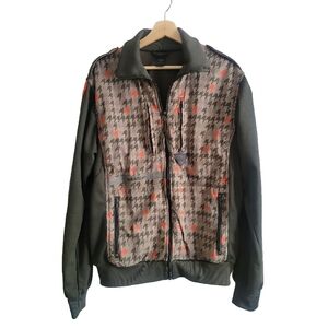 ADIDAS ORIGINALS Green Houndstooth Print Zip-up Orange Accents Mens Size US L
